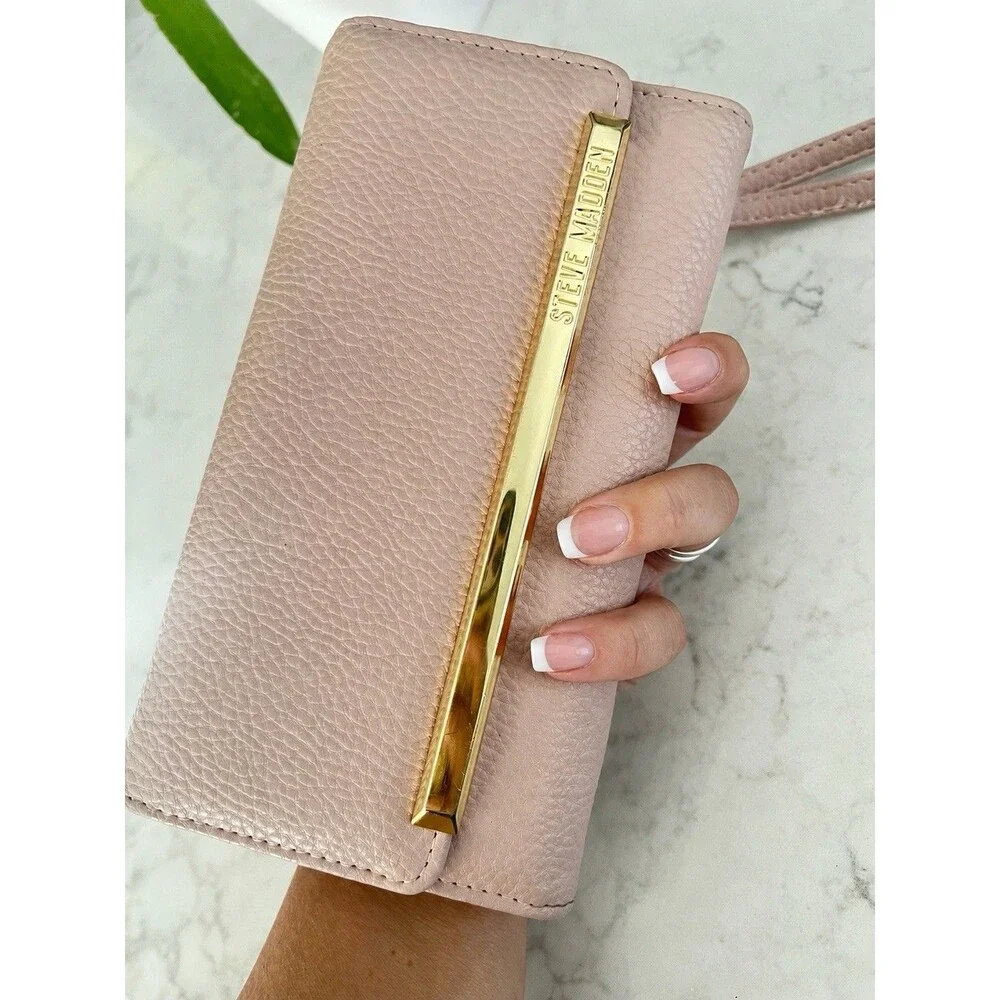 Steve Madden Light Pink Trifold Wallet Wristlet Gold Tone Hardware 8” Large